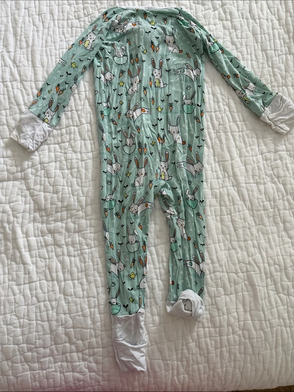 Baby One-Piece Footed Pajamas in Mint with Bunny Print little sleepies